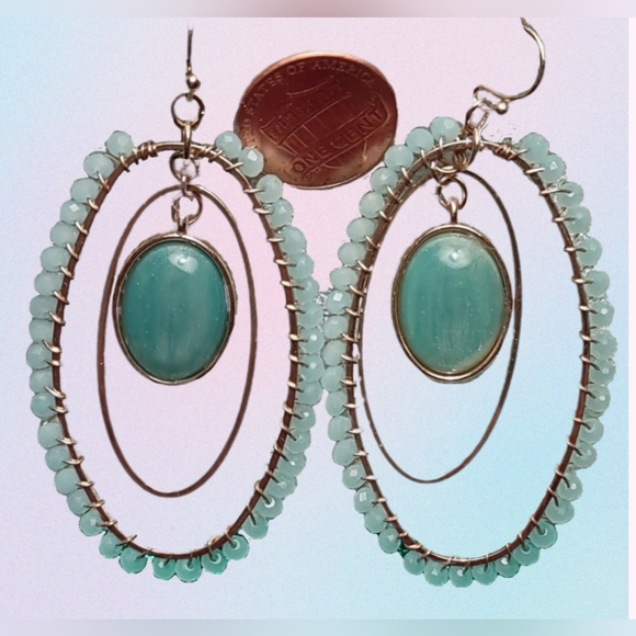 Aqua "Retro" Green Dangle earrings - Picture 5 of 9